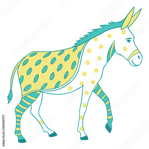 Cute cartoon donkey with yellow polka dots