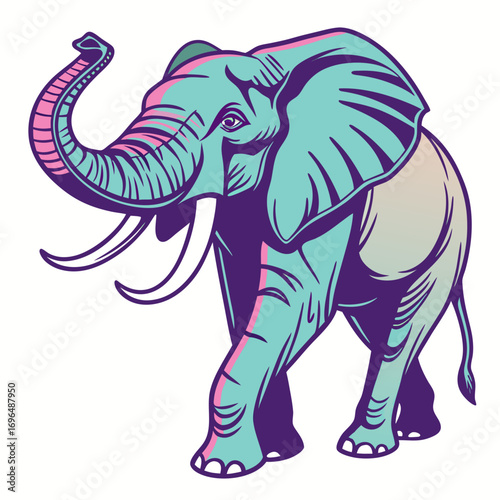 Stylized illustration of a turquoise elephant walking