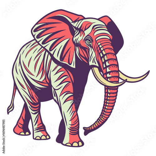 Stylized illustration of an elephant with a unique patterned skin