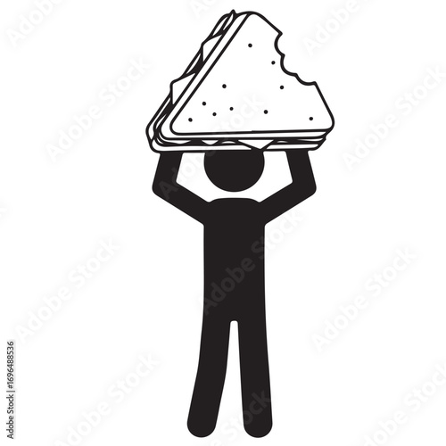 Stick Figure Holding Bitten Sandwich Overhead Icon