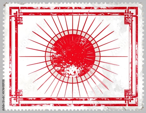Vintage Japanese sun symbol on a postage stamp