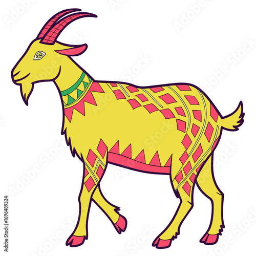 Yellow goat with decorative patterns
