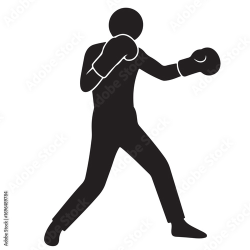 Black Silhouette of a Boxer in a Fighting Stance with Gloves