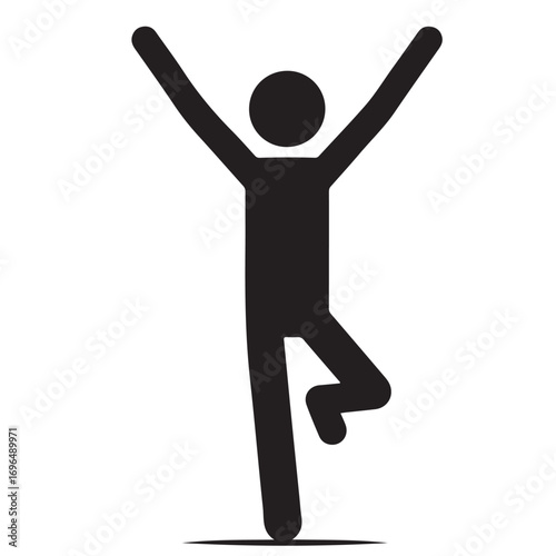 Minimalist Stick Figure Balancing with Arms Raised Icon