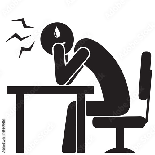 Stressed Person Icon Sitting at Desk with Head in Hands