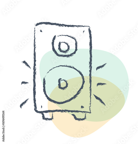 hand-drawn illustration of a speaker, emitting sound waves
