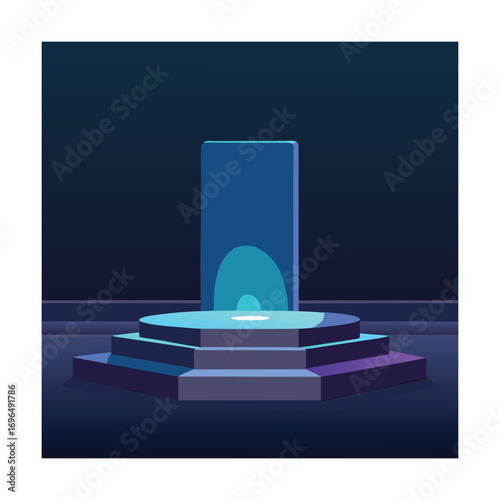 Futuristic Stage with Blue Light and Steps podium platform