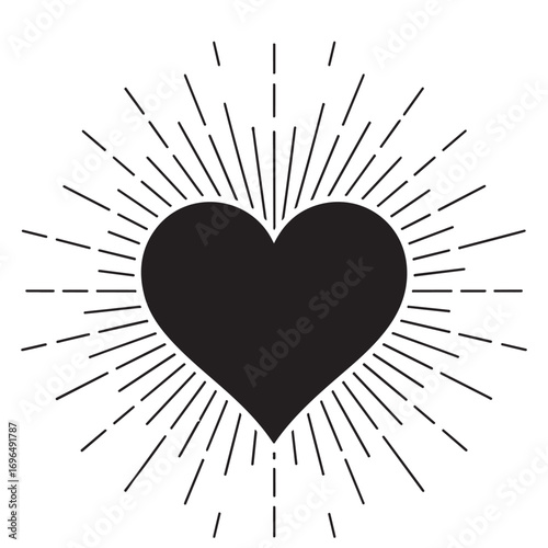 Black Heart Symbol with Radiating Lines