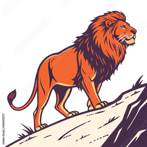 Majestic lion standing on a rocky outcrop, powerful and regal