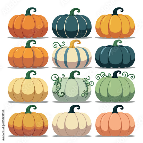 Vector art of collection of colorful pumpkins for autumn and halloween