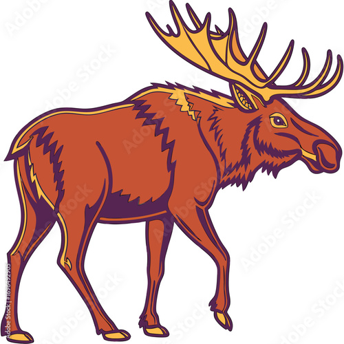 Illustration of a majestic moose walking