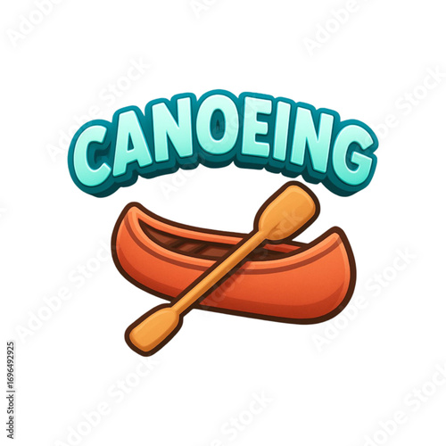 Canoeing cartoon logo with canoe and paddle isolated on transparent background