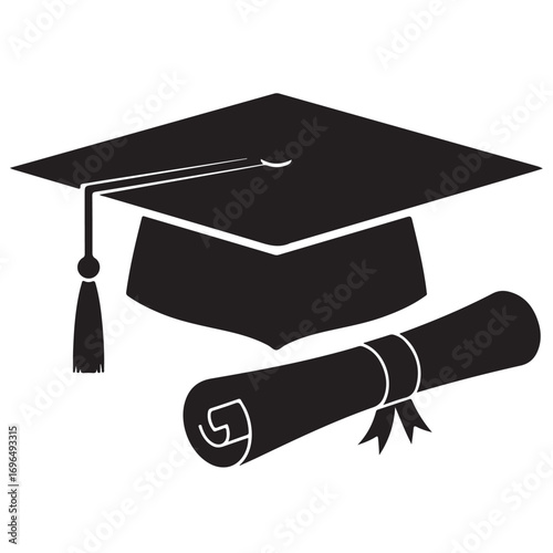Academic Graduation Cap and Rolled Diploma Silhouette
