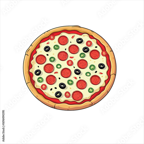 Illustration of a pizza, delicious food art design
