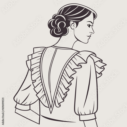 Stylish blouse with elegant ruffled sleeves icon for fashion design