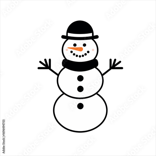 Vector art of simple vector illustration of a snowman with hat and scarf
