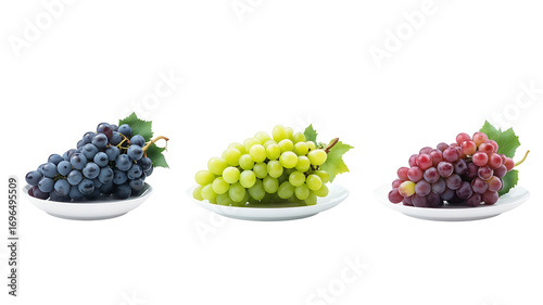 Wallpaper Mural Three separate plates hold bunches of green, red, and blue grapes. Torontodigital.ca