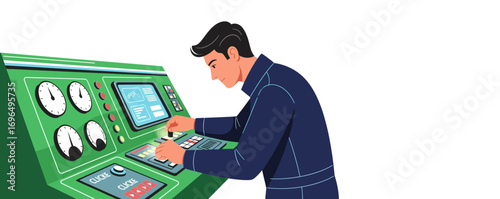 Technician Operating Control Panel with Digital Interfaces for Monitoring Systems