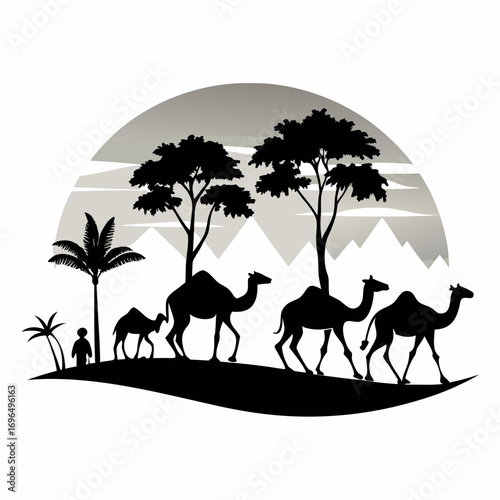 Camel Caravan Silhouette Vector