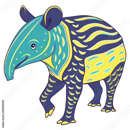 Colorful illustration of a tapir walking