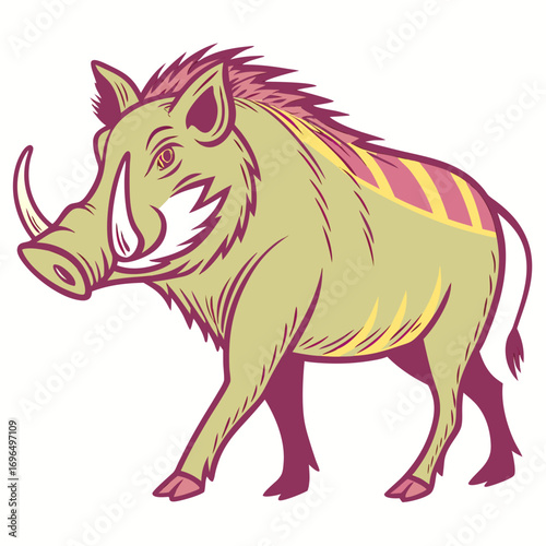 Illustration of a wild boar walking