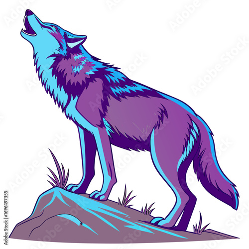 A stylized wolf howling on a rock