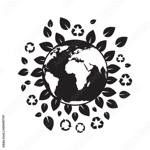 Eco-Friendly Earth with Recycling Symbols and Green Leaves - Global Sustainability Concept