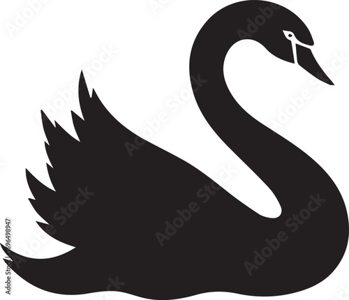 Elegant Black Swan Silhouette in Minimalist Design Isolated on White Background for Creative Projects and Graphic Applications