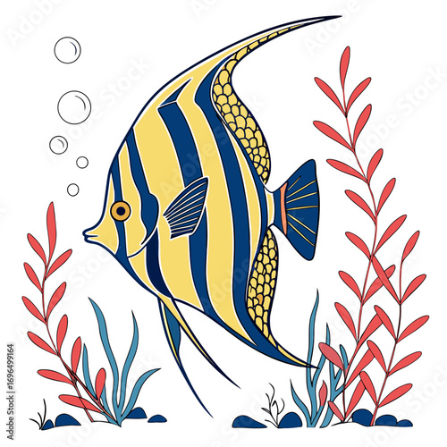 Angelfish swimming in aquatic plants