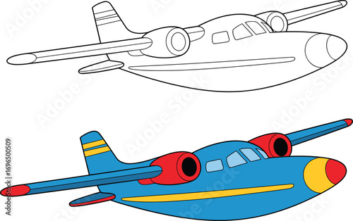 Cartoon jet airplane illustration, colorful aircraft vector, children’s plane drawing, aviation clipart, modern passenger jet, fun educational flight image