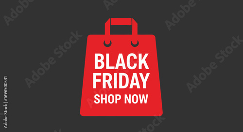 Vibrant red shopping bag with bold black friday sale message emphasizing urgency and discounts for
