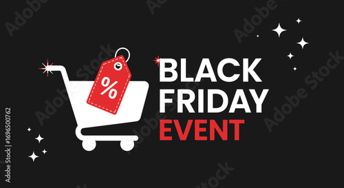 Promotional graphic highlighting Black Friday sales event with shopping cart and discount tag