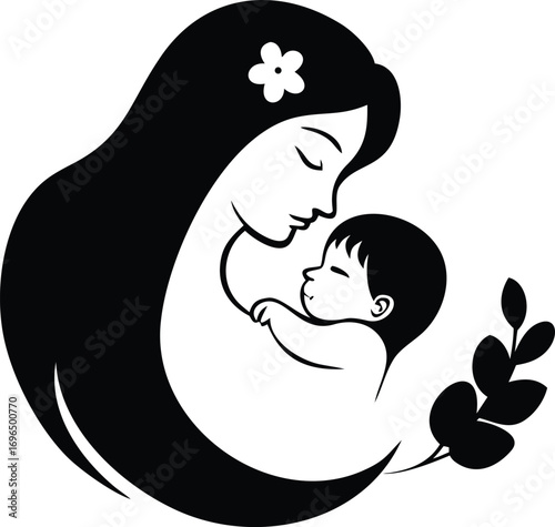 Stylized Silhouette of a Woman Holding a Heart on White Background female love