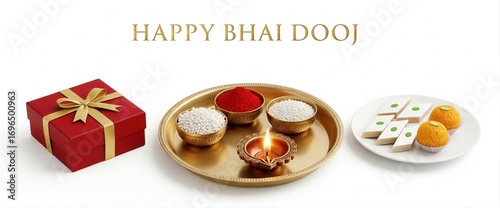 Bhai Dooj Puja Thali Flatlay. White E-commerce Banner. Product Mockup.