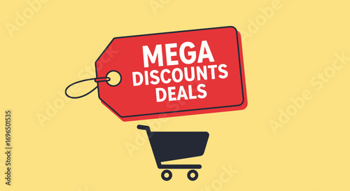 Bright and Bold Shopping Cart Icon with Discount Tag for Online Sale Promotions