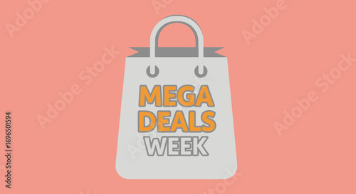 Bright and Eye-Catching Mega Deals Week Shopping Bag Illustration for Promotions and Sales Events