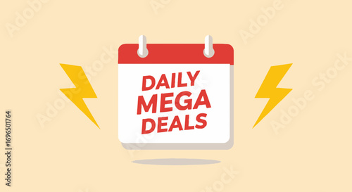 Bright promotional graphic highlighting daily mega deals and discounts for consumers in a vibrant