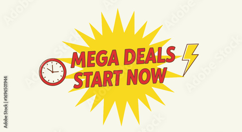 Bold promotional banner announcing exclusive mega sale event starting immediately to attract