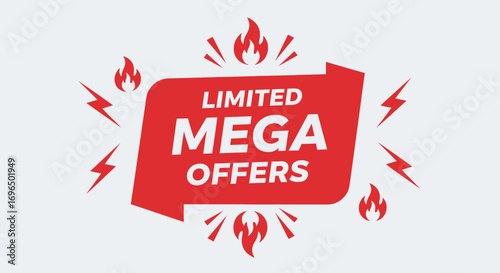 vivid promotional banner emphasizing limited mega offers with fiery design elements