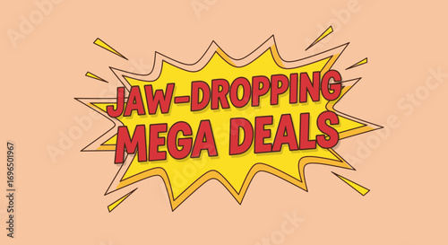 Vibrant advertisement highlighting jaw-dropping mega deals with eye-catching comic style design