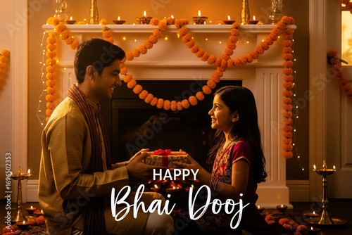 Bhai Dooj Lifestyle Scene. Siblings Exchanging Gifts. Editorial Stock.