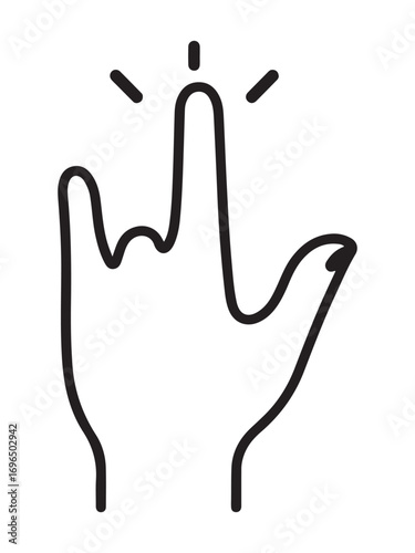 A simple line-art icon of a hand with a raised middle finger and glowing lines, representing a defiant, rude, or offensive gesture