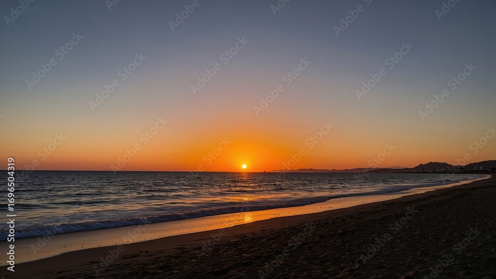 Obraz premium Golden sunset over the western shore beach