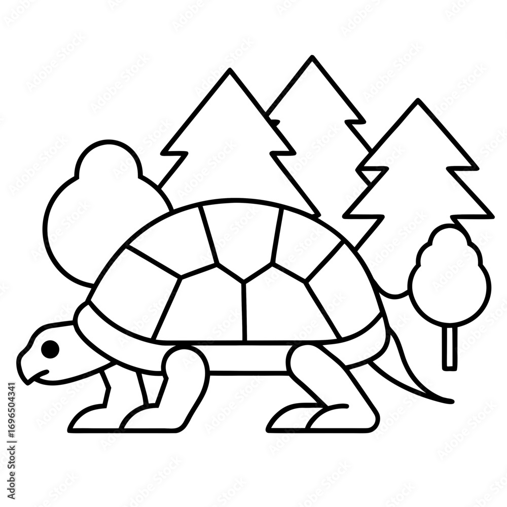 Fototapeta premium A turtle with Forest walking a simple line art vector