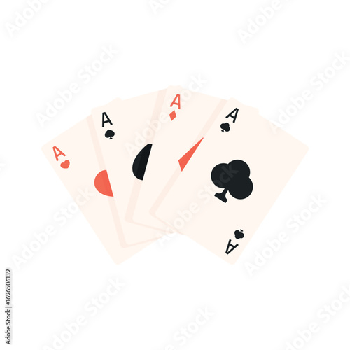 Set of four aces. Playing cards. Aces of diamonds, hearts, spades and clubs.