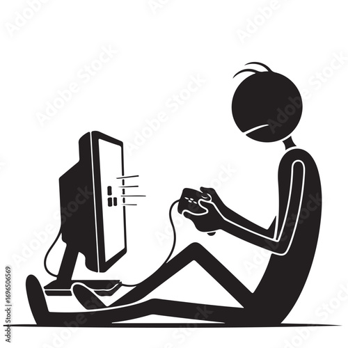 Silhouette Illustration of a Person Sitting on the Floor Playing Video Games