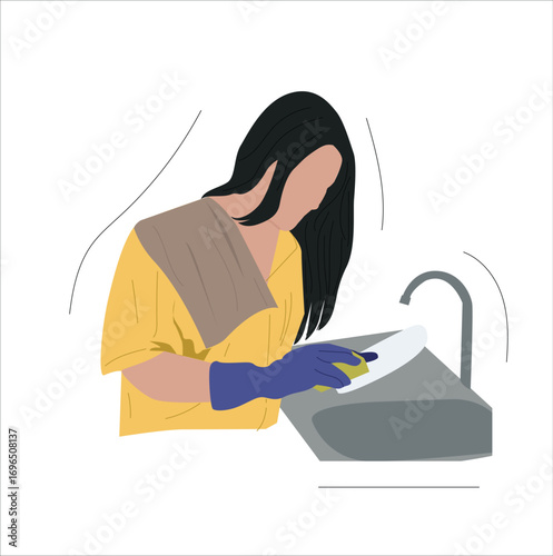 woman washing dishes. A woman is washing dishes.