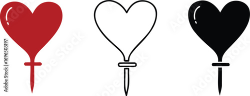 Three hearts on pins, representing love, concepts, and connection