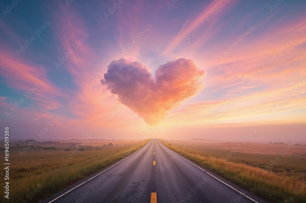 Naklejka premium Heart-shaped sky with stunning colors. Concept of love's journey.