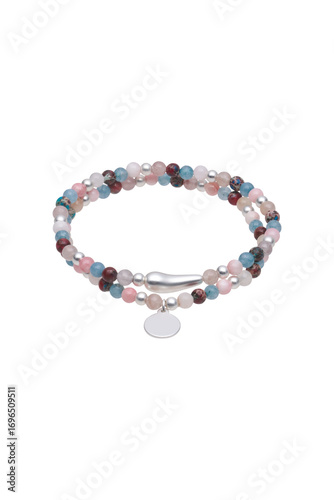 Elegant double strand beaded bracelet with silver charm and unique clasp